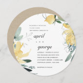 きれいな黄色の水色のフローラ結婚式の招待 サンキューカード (正面/裏面)
