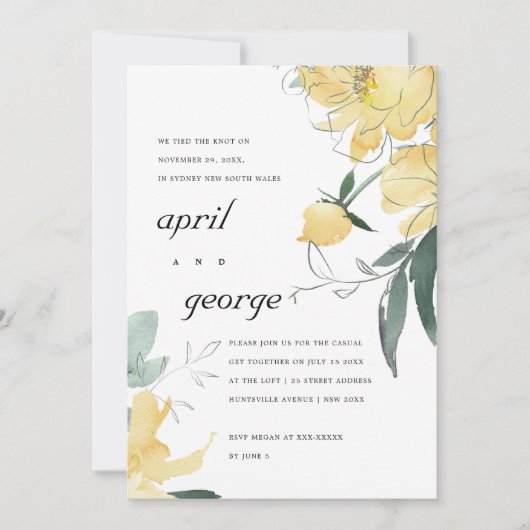 きれいな黄色の緑のフローラ我々は結び目の招待状 サンキューカード (正面)