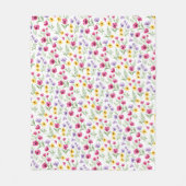 きれいな黄色、紫、ピンクの花の水彩画 フリースブランケット (正面)