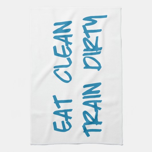 きれいの列車の汚れたやる気を起こさせるなトレーニングの体育館食べて下さい キッチンタオル (縦)