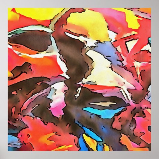 ぎこちない牛の抽象芸術ブラック輪郭アート ポスター (正面)