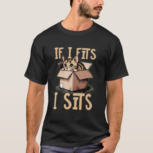 ぎゅうっと箱に押し込まれた面白い猫 Tシャツ (正面)