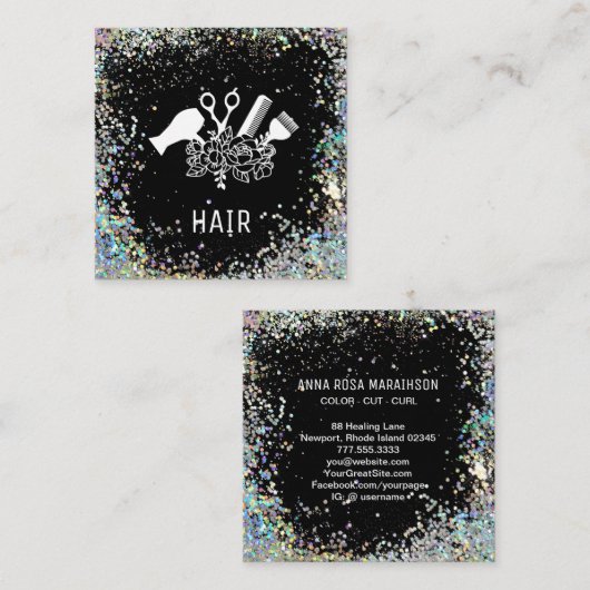 *~*くしはさみブラシグリッターAP6 スクエア名刺 (正面/裏面)