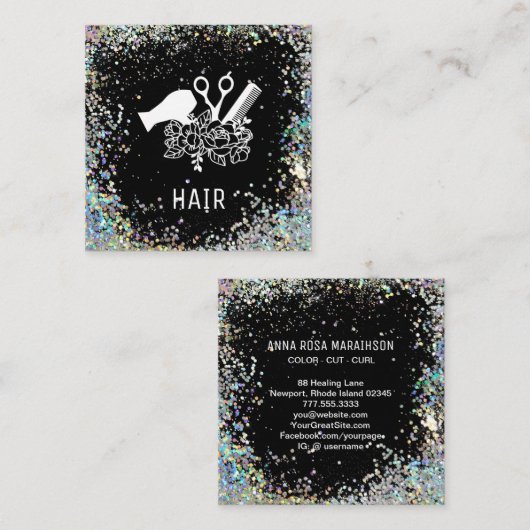 *~*くしはさみ花虹グリッターAP6 スクエア名刺 (正面/裏面)