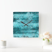 くしゃくしゃになった青いネオン紙 スクエア壁時計 (ホーム)