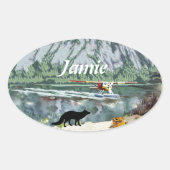 くしゃみキツネ 楕円形シール (正面)