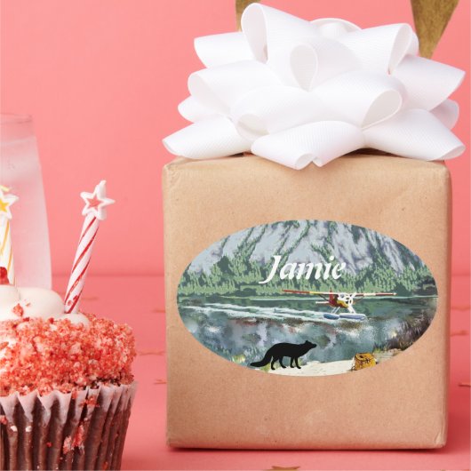 くしゃみキツネ 楕円形シール (パーティー)