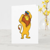 くしを持ったライオン カード (黄色い花)