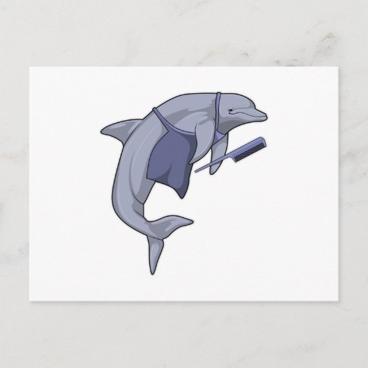 くしを持った美容師としてのイルカ ポストカード (正面)
