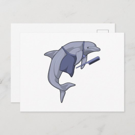 くしを持つイルカの美容師 ポストカード (正面/裏面)