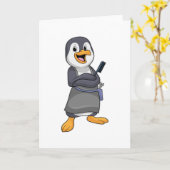 くしを持つスタイリストとしてのペンギン カード (黄色い花)