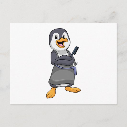 くしを持つヘアスタイリストとしてのペンギン ポストカード (正面)