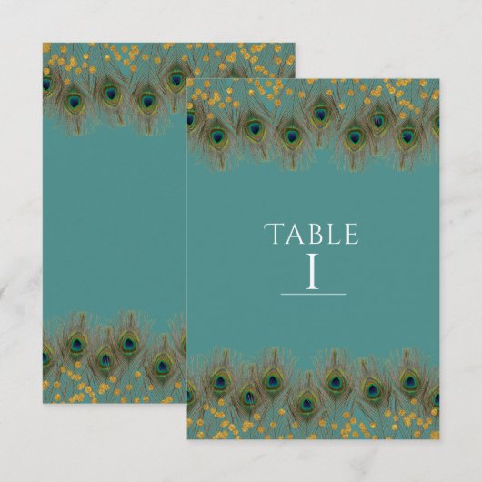 くじゃくの羽根 & ゴールド 任意の色 テーブルナンバー (正面/裏面)