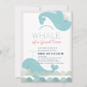 くじらに乗って楽しい時間 ピンクの女の子 ベビーシャワー 招待状 (正面)