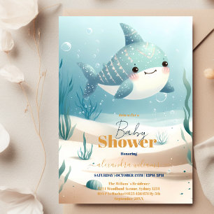 くじら Under the Sea 青い水彩 ベイビーシャワー 招待状