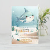 くじら Under the Sea 青い水彩 ベイビーシャワー 招待状 (スタンド正面)