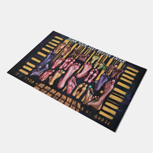 くすくす価値のある機器シンボルバーコード ドアマット (アングル)