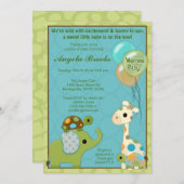 くすくす笑いの集団のベビーシャワー招待状動物 招待状 (正面/裏面)