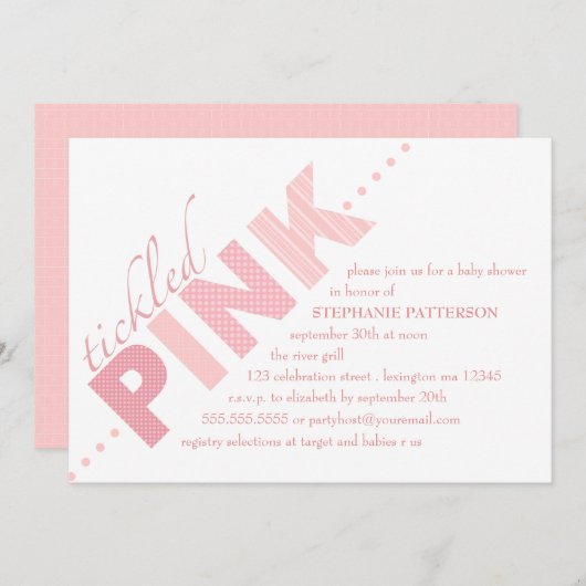 くすぐったピンクのベビーガーモダンルベビーシャワー 招待状 (正面/裏面)