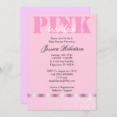 くすぐったピンクのベビーガールシャワー、かわいい 招待状 (正面/裏面)