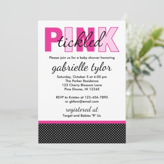 くすぐったピンクの点のベビーシャワー招待状 招待状 (スタンド正面)