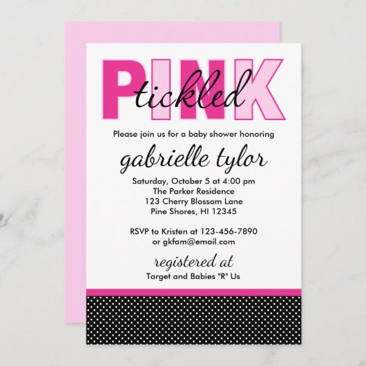 くすぐったピンクの点のベビーシャワー招待状 招待状 (正面/裏面)