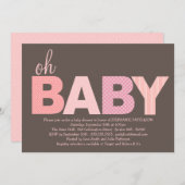 くすぐられたピンクのOh女の赤ちゃんのモダンなベビーシャワー 招待状 (正面/裏面)