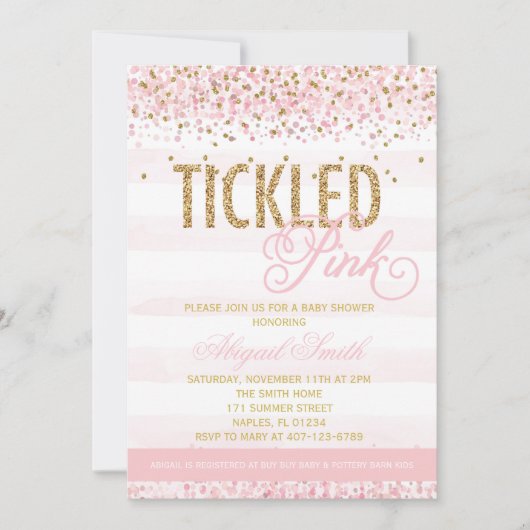 くすぐりピンクベビーシャワー招待状 招待状 (正面)