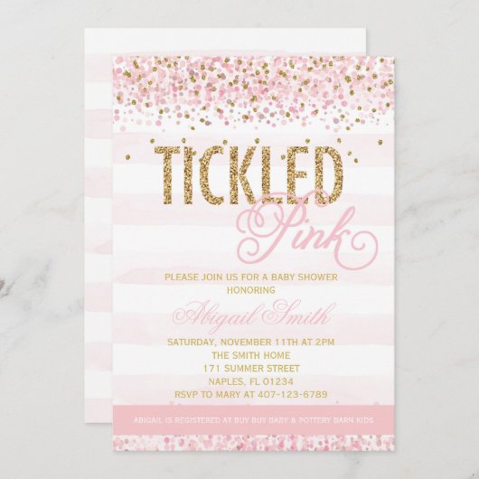 くすぐりピンクベビーシャワー招待状 招待状 (正面/裏面)