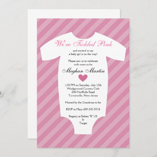 くすぐりピンクベビーシャワー招待状 招待状 (正面/裏面)