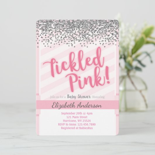 くすぐりピンクベビーシャワー招待状 招待状 (スタンド正面)