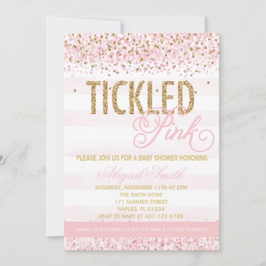 くすぐりピンクベビーシャワー招待状 招待状 (正面)