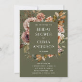 くすみオリーブグリーンのブライダルシャワー | ウッドランドボヘミア 招待状 (正面)