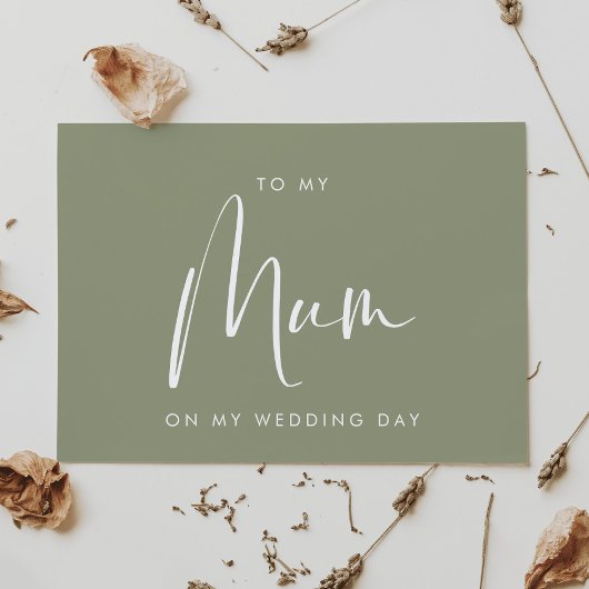 くすみグリーンの結婚式の日に母へカード 招待状