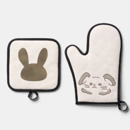 くすみグレーカラーうさぎの 鍋つかみ&鍋敷きセット