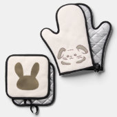 くすみグレーカラーうさぎの 鍋つかみ&鍋敷きセット (正面/裏面)