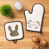 くすみグレーカラーうさぎの 鍋つかみ&鍋敷きセット (トップダウン)