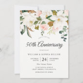 くすみピンクと白の花 50周年結婚記念日 招待状 (正面)
