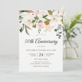 くすみピンクと白の花 50周年結婚記念日 招待状 (スタンド正面)