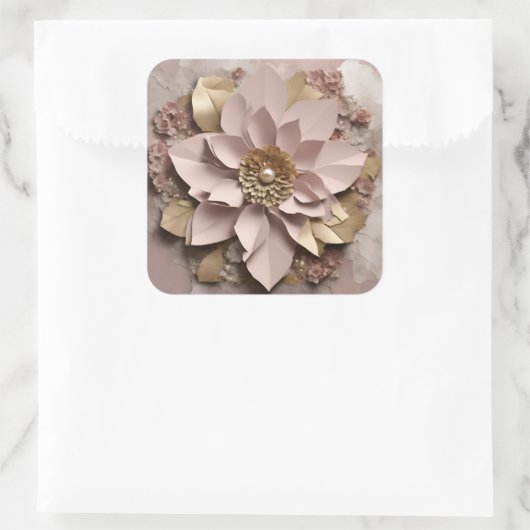 くすみピンクの花のキーホルダー スクエアシール (バッグ)