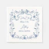 くすみブルーの花リボン エレガントな結婚前お祝いパーティー スタンダードカクテルナプキン (正面)