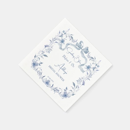くすみブルーの花リボン エレガントな結婚前お祝いパーティー スタンダードカクテルナプキン (角)