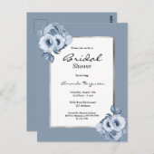 くすみブルーの花柄ホワイト ウェディングシャワー招待状 ポストカード (正面/裏面)