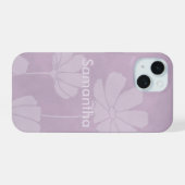 くすんだコスモスのシルエットとモトルリラックスの花 iPhone 15ケース (裏面横)
