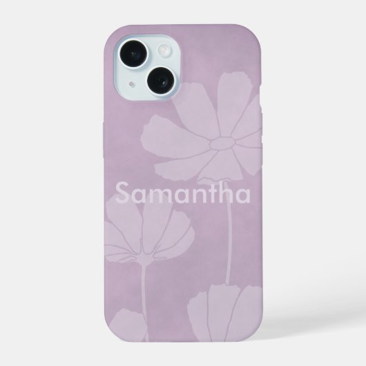 くすんだコスモスのシルエットとモトルリラックスの花 iPhone 15ケース (裏面)