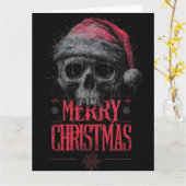 くすんだゴシック スカルが痛んだサンタ帽をかぶる カード (黄色い花)