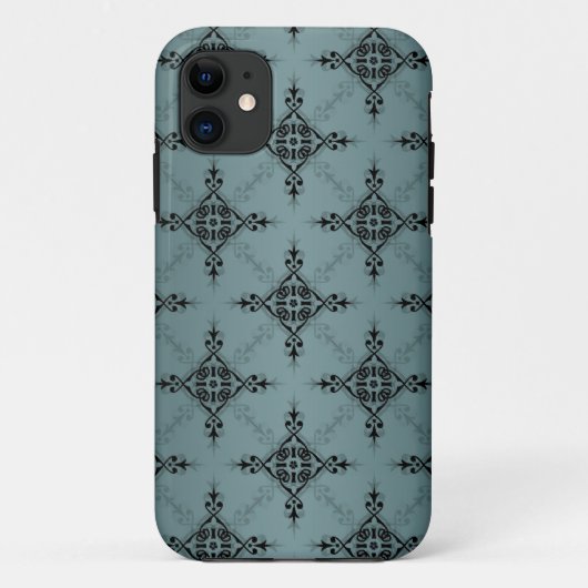 くすんだターコイズと黒のダマスク模様 Case-Mate iPhoneケース (裏面)