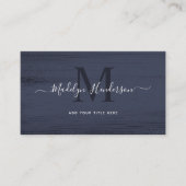 くすんだダークブルーのブラシストロークモダンブラシQRコード 名刺 (正面)