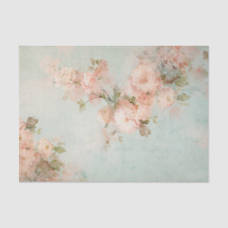 くすんだパステルコーラル / 端にピンクの花 薄葉紙