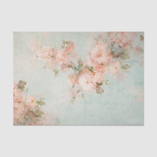 くすんだパステルコーラル / 端にピンクの花 薄葉紙 (正面)